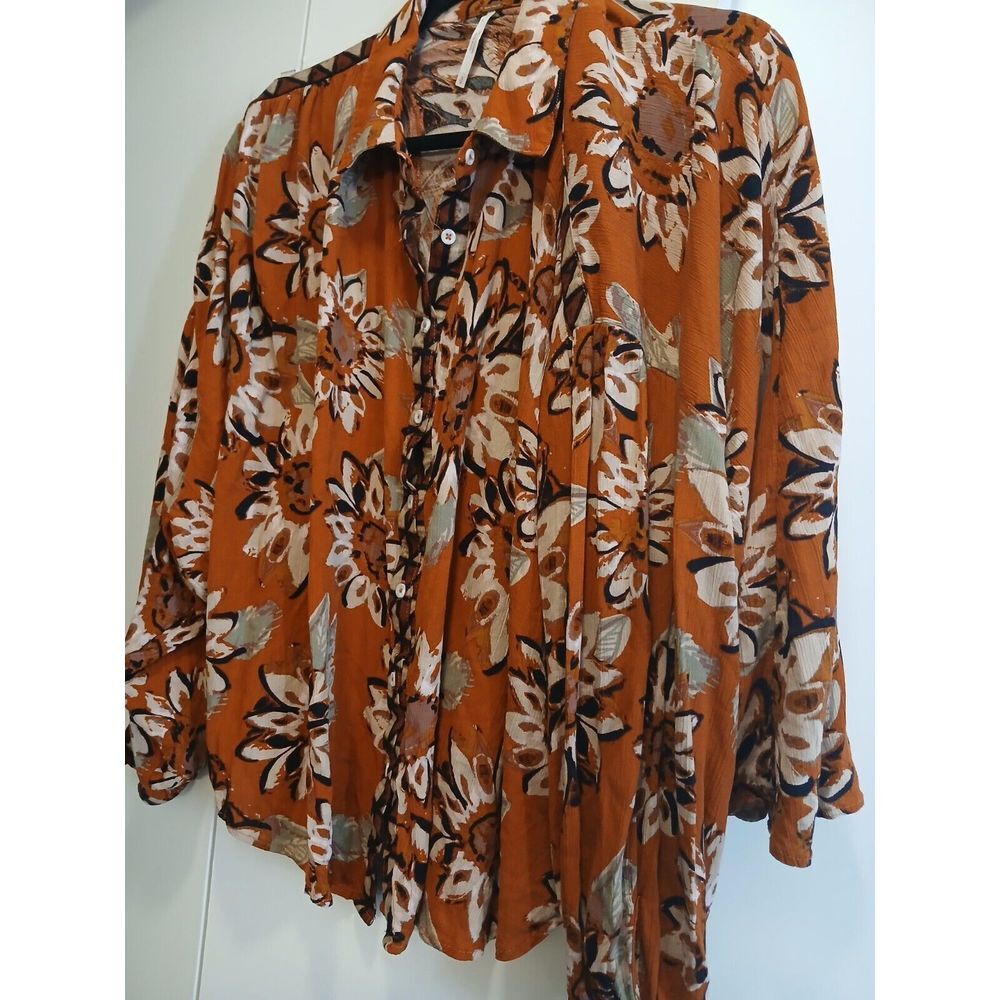 FREE PEOPLE Good Vibrations Floral Button-Up Blouse Light Combo Small Boho - Picture 2 of 4